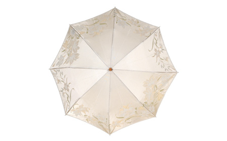 【槙田商店】晴雨兼用折りたたみ傘　絵おり　百合　ベージュ