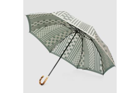 【槙田商店】晴雨兼用折りたたみ傘　kirie ドットとストライプ　フォレストグリーン