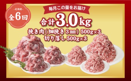 ＜定期便＞6回プラン 幻の銘柄豚 富士湧水ポーク 2か月毎に美味しいお肉が届く！ 切り落とし1.5kg+挽肉1.5kg（保存に便利な真空パック）