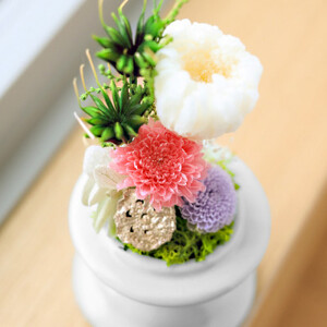 プリザーブドフラワー 仏花 ガラスドーム「寂静ピンク」【1271170】