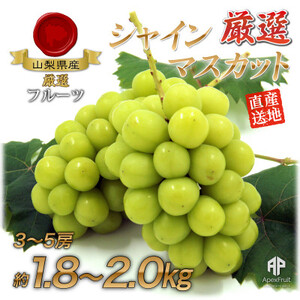 【2026年発送】厳選!シャインマスカット約1.8～2.0kg　3～5房入り【配送不可地域：離島】【1395552】