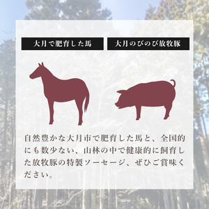 大月市で肥育した馬と放牧豚で作った馬豚ソーセージ【馬肉70%：豚肉30%】