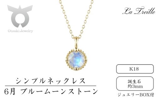 シンプルネックレス　Ｋ18【6月：ブルームーンストーン】