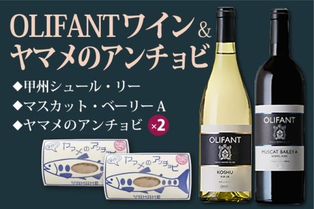 笹一酒造OLIFANTワイン750ml 2種類&こすげ村源流工房ヤマメのアンチョビ2パックセット【017-001】｜国産ワイン 赤ワイン 白ワイン 飲みくらべ セット おつまみ ヤマメ ※離島への配送不可 ※着日指定不可
