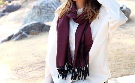 郡内織物 絹紡ストール(シルク100%) えんじ色