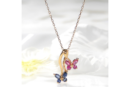 ネックレス K18YG イエローゴールド ブルーサファイア ルビー 蝶 モチーフ ペンダント 18金 レディース ちょうちょ バタフライ 誕生石 【f280-br-k18yg】 [オーダーメイドジュエリーメイ 山梨県 韮崎市 20745058]