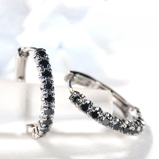 ピアス フープピアス プラチナ PT900 ブラックダイヤモンド 0.36ct