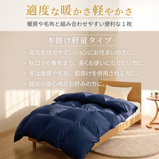 冬用】洗える 羽毛布団 本掛け 軽量 セミダブル ホワイトダックダウン