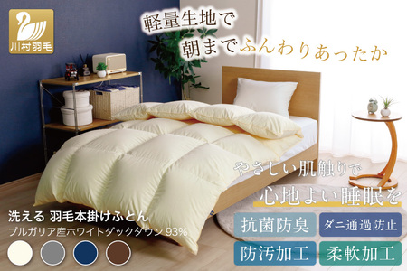 【冬用】 洗える 羽毛布団 シングル 本掛け アイボリー｜[川村羽毛 山梨県 韮崎市 20743246]