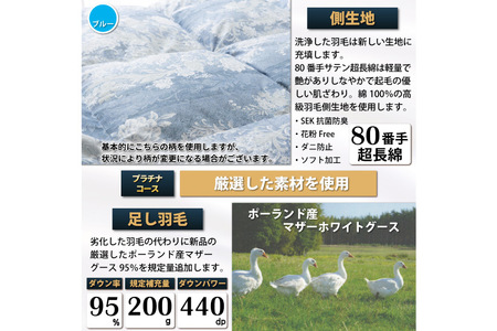 リフレッシュ 羽毛布団 シングル リフォーム プラチナ【 80超長綿 青 柄おまかせ】｜[川村羽毛 山梨県 韮崎市 20741391]