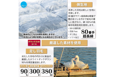 リフレッシュ 羽毛布団 シングル リフォーム  デラックス 【80サテン超長綿 青 柄おまかせ】｜[川村羽毛  山梨県 韮崎市 20743590]