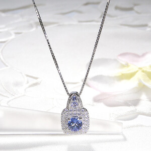 130-9-6 ネックレス PT900 プラチナ 大粒タンザナイト ダイヤモンド 0.6ct 取り巻き スクエア ペンダント【f239-pt】 ALPAZ017
