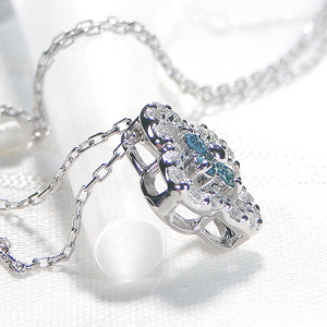 6-1 ネックレス PT900 プラチナ ダイヤモンド 0.40ct ブルーダイヤ 四つ葉 ペンダント お花 フラワー クローバー 【f170-pt-bd】 ALPAZ010