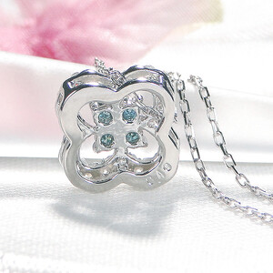 6-1 ネックレス PT900 プラチナ ダイヤモンド 0.40ct ブルーダイヤ 四つ葉 ペンダント お花 フラワー クローバー 【f170-pt-bd】 ALPAZ010