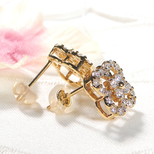 6-10 ピアス K18YG ダイヤモンド 0.8ct スタッドピアス クローバー 四つ葉 フラワー 花 ダイヤモンドピアス レディース Wロックキャッチ 【f251-k18yg-d】 ALPAZ001