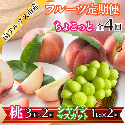 【2026年度先行予約】　【ちょこっと】　フルーツ4回定期便（桃3玉×2回　| シャインマスカット1.0kg×2回） くだもの 果物 フルーツ もも ブドウ ぶどう 葡萄 山梨県産 産地直送 農家直送 新鮮 美味しい 南アルプス市 ALPAJ053