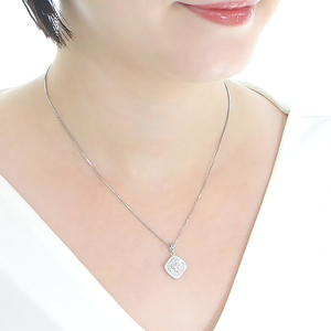 ネックレス プラチナ PT900 ダイヤモンド 1.55ct 中石 1カラットUP 取り巻き パヴェ ひし形 四角 ペンダント ベネチアンチェーン ジュエリー【f254-pt】 ALPAZ139