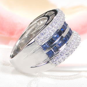 指輪 プラチナ PT900 ブルーサファイア スクエア パヴェ ダイヤモンド 0.83ct レディース リング ゴージャス 誕生石 レール 幅広 ジュエリー【f268-pt-bs】 ALPAZ141