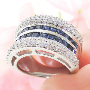 指輪 プラチナ PT900 ブルーサファイア スクエア パヴェ ダイヤモンド 0.83ct レディース リング ゴージャス 誕生石 レール 幅広 ジュエリー【f268-pt-bs】 ALPAZ141