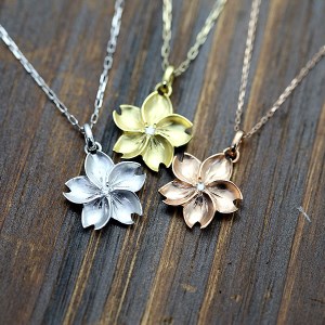 12-9-4 ネックレス桜10金ゴールドペンダント0.02ct 選べるK10 ホワイトゴールドイエローゴールドピンクゴールド【f100-k10】 ALPAZ024