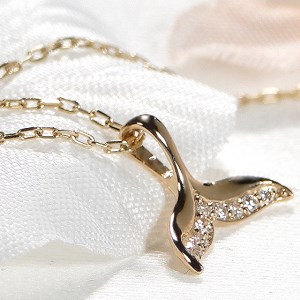 17-9-1 ネックレス K18YG イエローゴールド ホエールテール ダイヤモンド 0.05ct ペンダント クジラのしっぽ ハワイアンジュエリー【f168-k18yg】 ALPAZ028