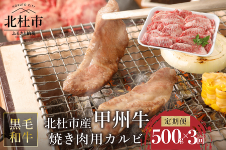 【3ヶ月定期便】山梨県北杜市産 甲州牛 焼肉用カルビ 500g