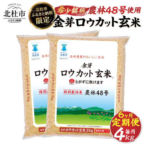 【6ヶ月定期便】 金芽ロウカット玄米 4kg(2kg×2)　玄米 無洗米 [h151]