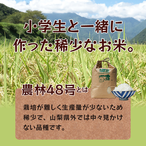 【令和6年度米】武川小学校5年生と作った よんぱち米（農林48号）5kg 米 令和6年度米 白米 武川小学校5年生と作った よんぱち米 5kg 農林48号 無農薬 有機肥料 幻の米 希少 数量限定 山梨県 北杜市 武川町 ブルーゲート