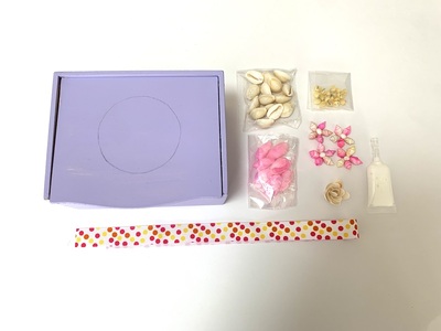 「手作りキット」貝がらで飾る宝箱【ホワイト・パープル・ブルー】  手作りキット 貝がらアート 宝箱 選べるカラー ホワイト パープル ブルー 縦約10cm×横約13cm×高さ約7cm 木製ボックス アートキット 天然貝がら 小物入れ ボックス 夏休みの工作