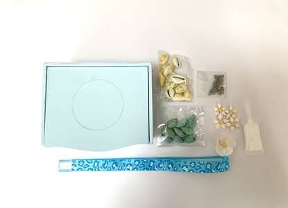 「手作りキット」貝がらで飾る宝箱【ホワイト・パープル・ブルー】  手作りキット 貝がらアート 宝箱 選べるカラー ホワイト パープル ブルー 縦約10cm×横約13cm×高さ約7cm 木製ボックス アートキット 天然貝がら 小物入れ ボックス 夏休みの工作