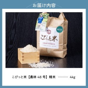 【令和５年産】こぴっと米【農林48号】4kg　1等特別栽培100％