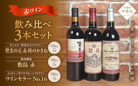 新！甲斐市産赤ワイン3本セット　ワイン 家飲み 赤ワイン 日本ワイン 山梨ワイン 定番 テーブルワイン お酒 サントリー 飲み比べ 山梨県 甲斐市 AD-34