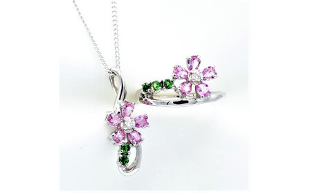 ピンク サファイヤ 桜モチーフ リング 0.70ct  Pt900   (13523) 指輪 リング サファイヤ ピンクサファイヤ プラチナ Pt900 グリーンガーネット ダイヤモンド  山梨県 甲斐市 BR-89