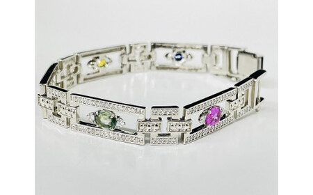 プラチナ マルチカラー サファイヤ ダイヤモンド ブレスレット ダイヤモンド サファイア ブレスレット PT999 ジュエリー アクセサリー 人気 おすすめ レディース 青 黄色 黒 緑 ブルー イエロー ブラック グリーン ピンク 山梨県 甲斐市 AQ-19 SJ-354