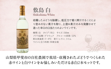 【敷島 赤 & 敷島 白】赤白2本セット 720ml ×2 敷島醸造 赤ワイン 白ワイン ワイン わいん 日本ワイン ワインセット 辛口ワイン 国産ワイン ギフト お祝い 飲み比べ 山梨 甲斐市 F-1