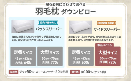 羽毛枕 サイドスリーパー ダウンピロー 大型サイズ 枕