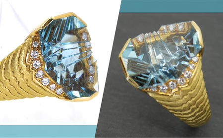 K18イエローゴールド　アクアマリン　ムーンシュタイナー　リング（1点のみ）　管理番号510656 218-104