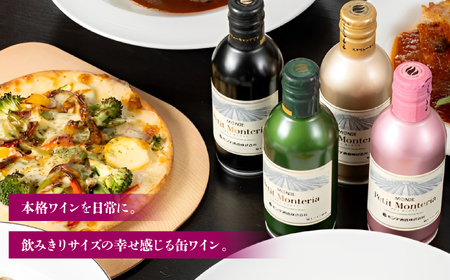 【モンデ酒造ふるさと納税】プティモンテリアシリーズ各種3本セット（やや辛口/白・やや重口/赤・やや辛口/白スパークリングワイン・やや辛口/ロゼスパークリングワイン 全12本）018-041