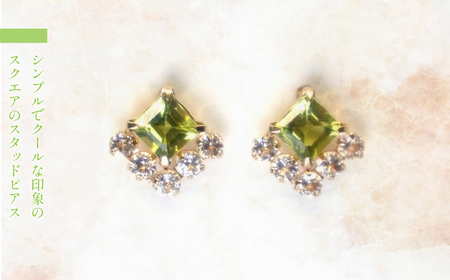 K10 イエローゴールド スクエアデザイン ペリドットピアス 管理番号686605 218-181-pd