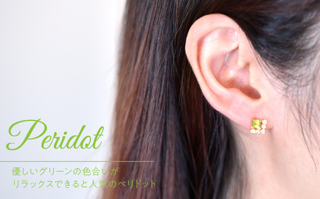 K10 イエローゴールド スクエアデザイン ペリドットピアス 管理番号686605 218-181-pd