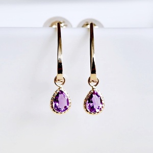 【ジュエリー】K10 イエローゴールド アメシスト 揺れる ピアス 保証書付 SR-2223　 242-001-a