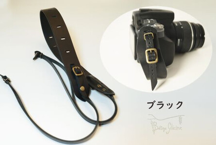 Bottega Glicine カメラアクセサリーセット カメラストラップ&ハンドストラップ イタリアンレザー 日本製　ブラック 172-011-black