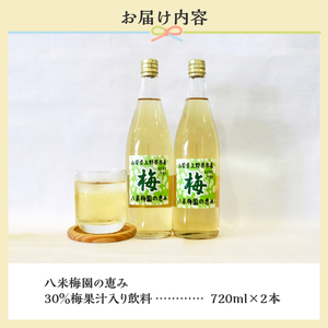 梅ジュース 720ml×2本 無添加 自然栽培 八米梅園 国産 保存料不使用 梅果汁入り 飲料 梅ドリンク 美味しい 瓶 夏ギフト 贈り物 お取り寄せ 山梨県産 上野原市 送料無料