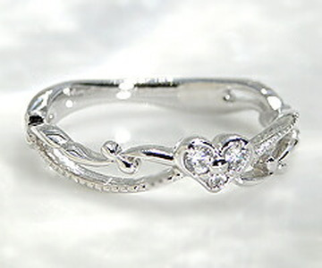 指輪 天然 ダイヤモンド ピンキー ミル打ち 小指 アンティーク調 SIクラス【K18WG】r-124（KRP）G27-1410