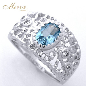 指輪 天然 アクアマリン 0.7ct 大粒 透かし柄 SIクラス【K18WG】MartineマルチーヌII r-251(KRP)O4-1410