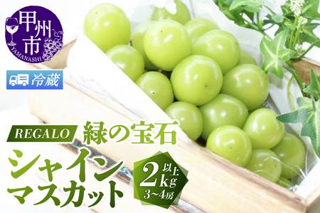 【冷蔵便】頬張る幸福感 ～緑の宝石・シャインマスカット～ 2.0kg以上 3～4房【2026年発送】（RG）C-840CO シャインマスカット フルーツ 6,660円
