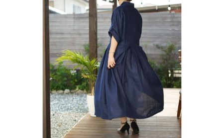 さらり 接触冷感 リネン100 シャツワンピース 前開き 2way ネイビー 山梨県中央市 ふるさと納税サイト ふるなび