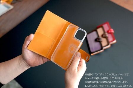 甲州和紙と峡南レザーのスマホケース iPhone 【猪革:こげ茶色 × 和紙:りんどう色】 Handmade leather works coworker [5839-8360]