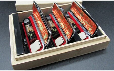 近代蒔絵／黒水牛印鑑（３本セット）[5839-1251]