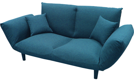 背もたれ＆両肘リクライニング・バゲットソファ　クッション２個付き（インディゴ）[5839-9397]